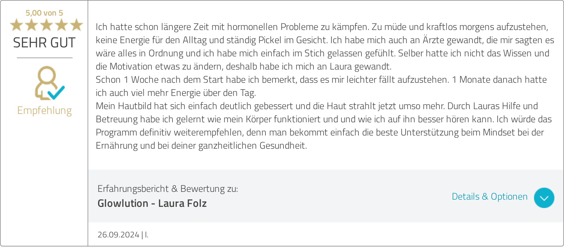 ProvenExpert Bewertung: Hormonelle Probleme, Energie und Hautbild